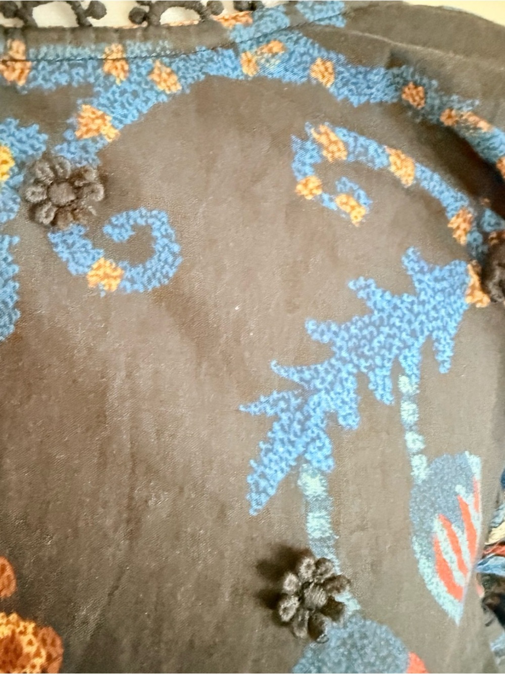 Sunset Tapestry puff sleeve Farm Rio Floral Paisley mini dress boho festival szl - Picture 7 of 8